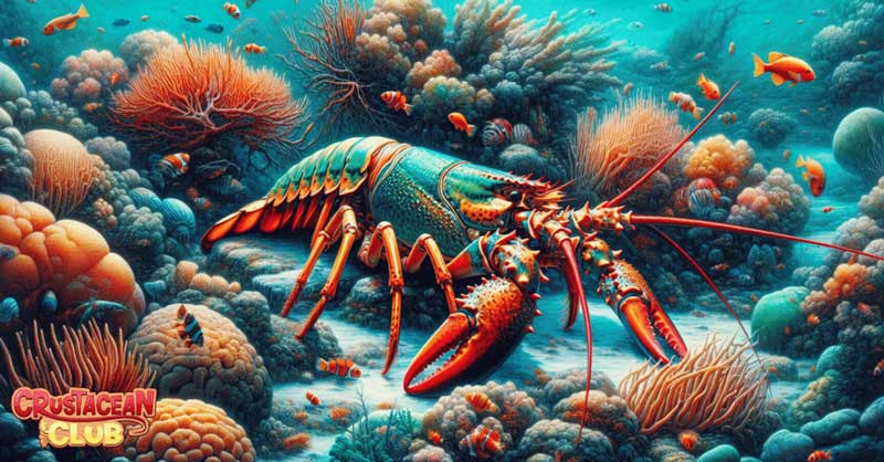 Artistic depiction of spiny lobsters in their natural habitat in Florida waters