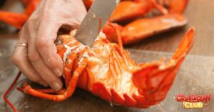 Lobster dishes being prepared in a kitchen